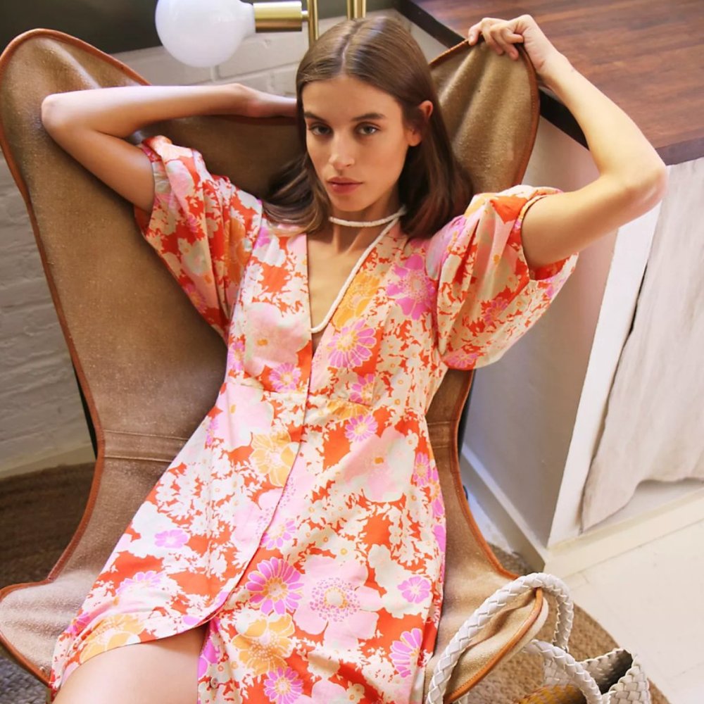 Free People Lydia Printed Midi Dress Size XS Vintage Floral Inspired